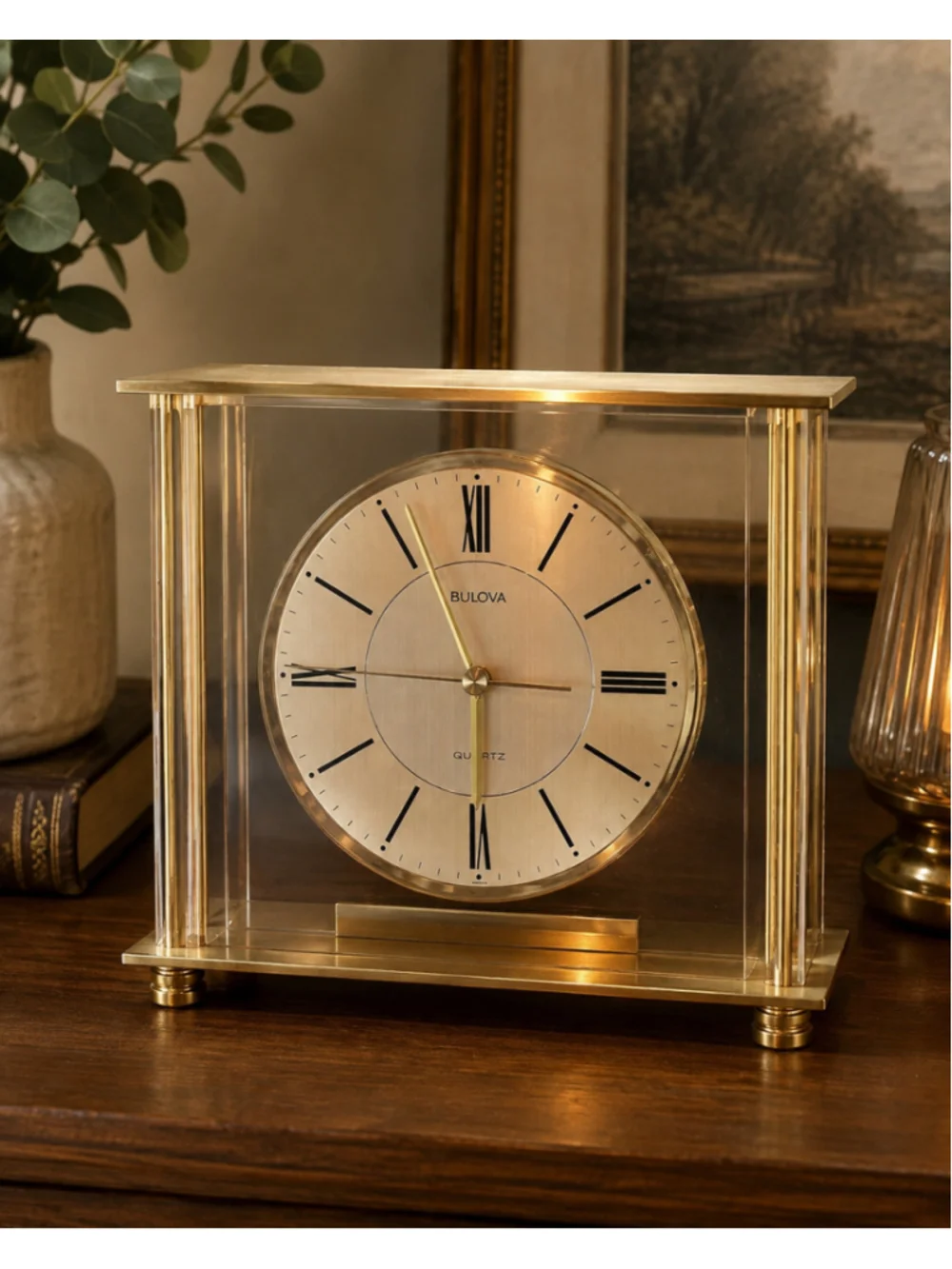 Bulova Clock Gold Tone Desk/Mantel Quartz B1700 Summer